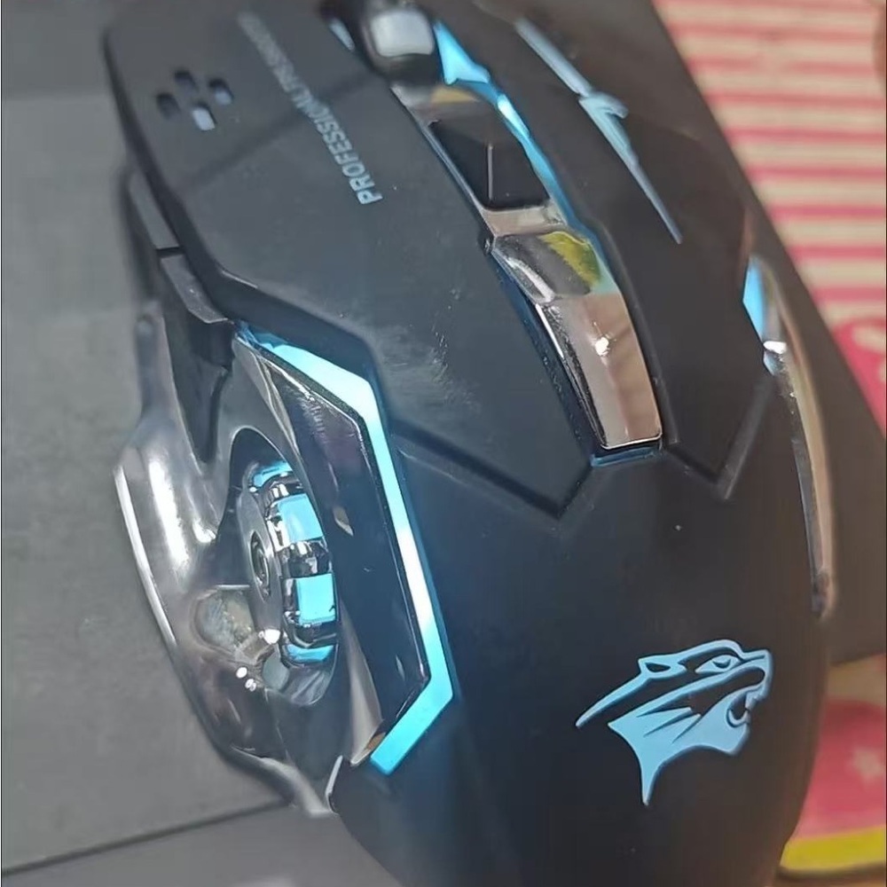 Black Gaming Mouse with Blue LED Accent - Professional Ergonomic Design